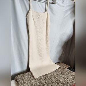 Ribbed Knitted Midi Dress Off-White Size M